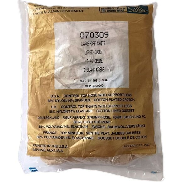 Silkies Control Top Pantyhose Large White Vintage Made In USA Stockings Tights - Picture 3 of 15